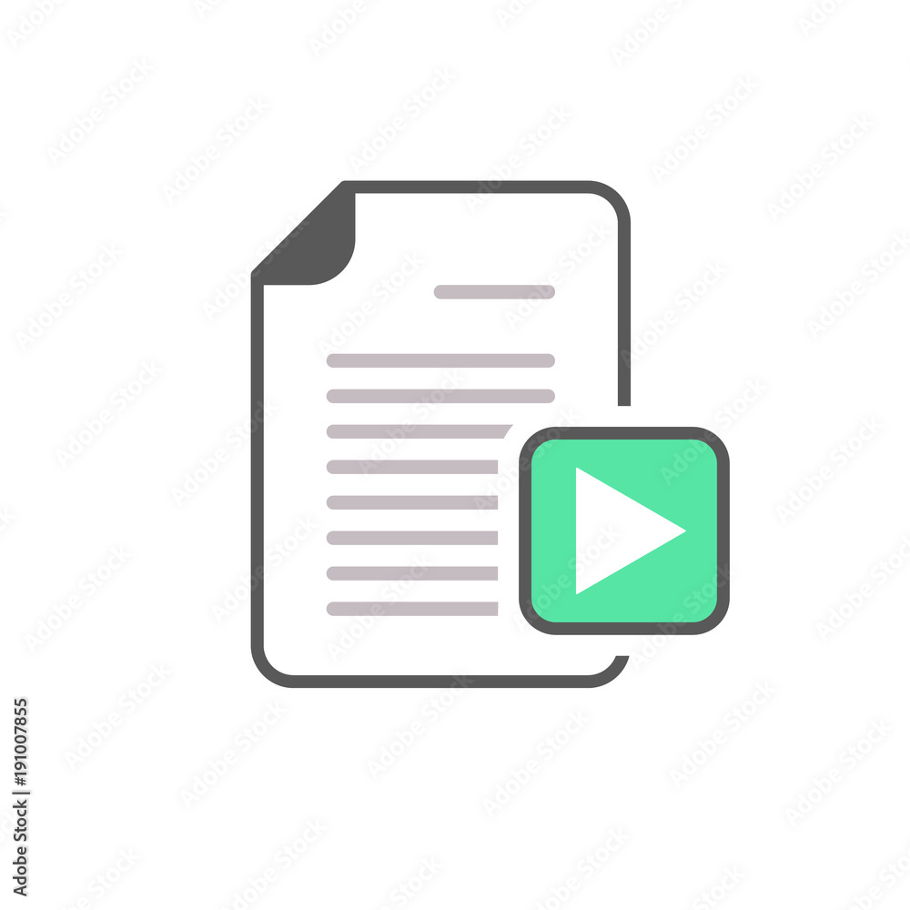 Document file page play button video icon Document file page play button video icon