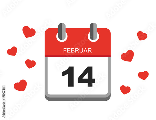 14 Februar roter Kalender mit Herzen