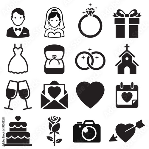 Wedding icons. Vector Illustrations.