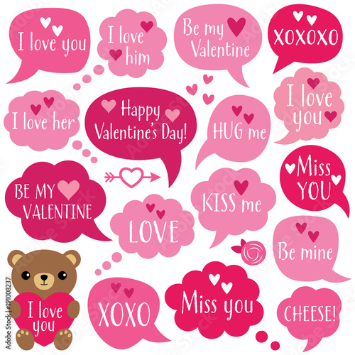 Valentines Day speech bubbles set