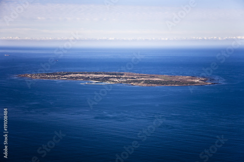Tablou pe pânză Aerial view of Robben Island in Cape Town, where former South African president, Nelson Mandela was held as a political prisoner for 27 years