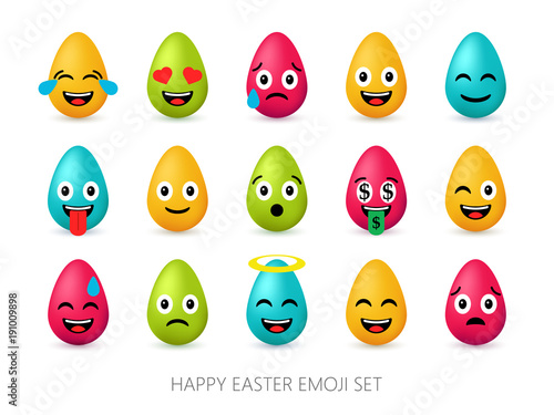 Easter eggs emoji set. Cute funny emotional icons
