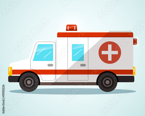 Ambulance Car. Flat Design Vector Illustration.