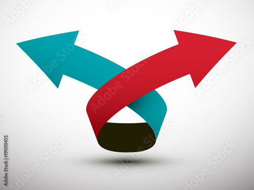 Double Arrow. Two Red and Blue Upward Paper Arrows Vector Illustration.