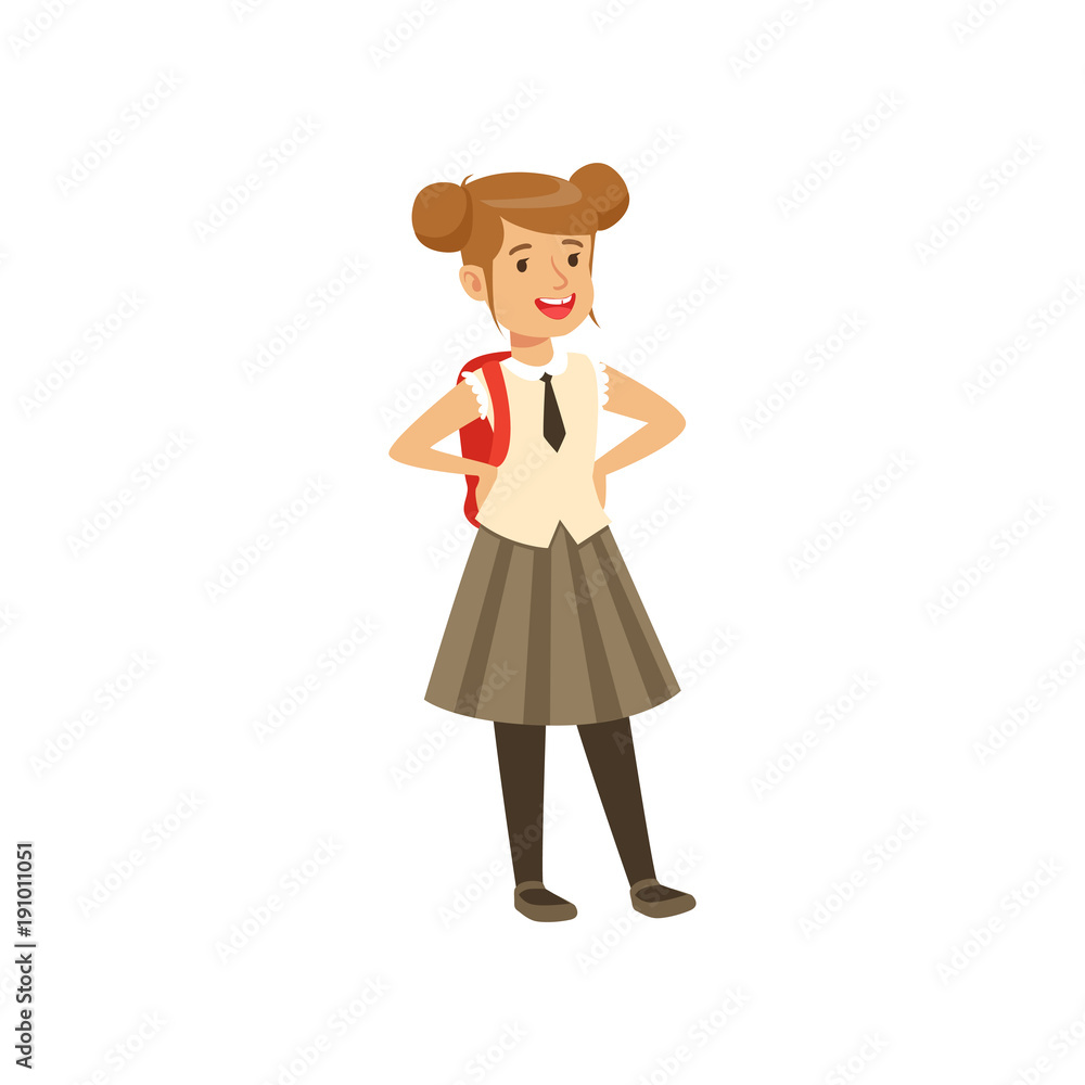 Beautiful girl character in school uniform with backpack vector Illustration Beautiful girl character in school uniform with backpack vector Illustration