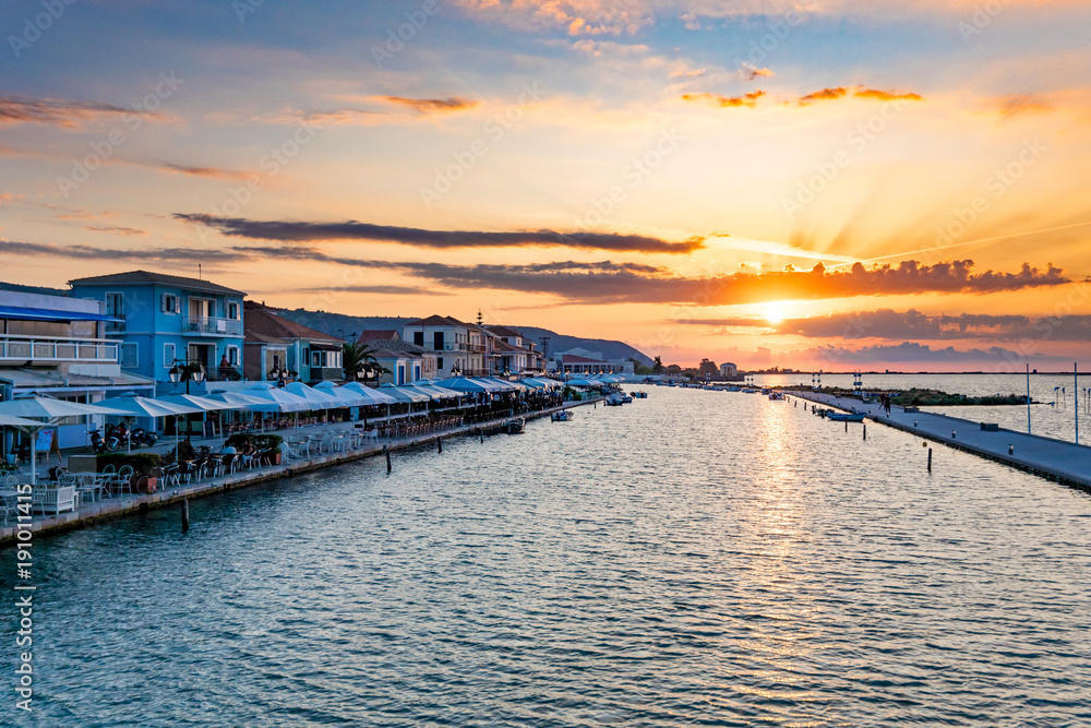 Sunset in Lefkada Town on Lefkada island Greece