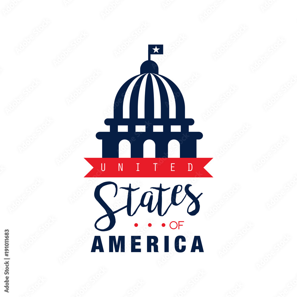 Logo design with red ribbon and silhouette of White House