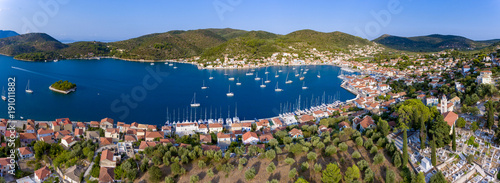 Aerial panorama of Vathy Ithaca Island in Greece photo