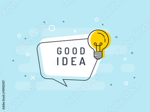 Quick Tips badge with light bulb and speech bubble. Trendy flat vector on blue background. Vector Illustration.  photo