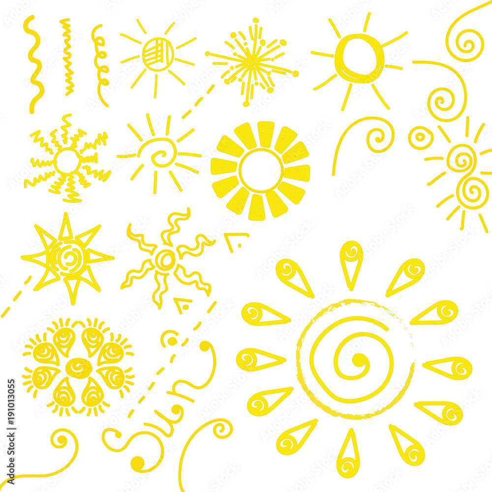 Vector solar symbols set. hand drawn sun Vector solar symbols set. hand drawn sun
