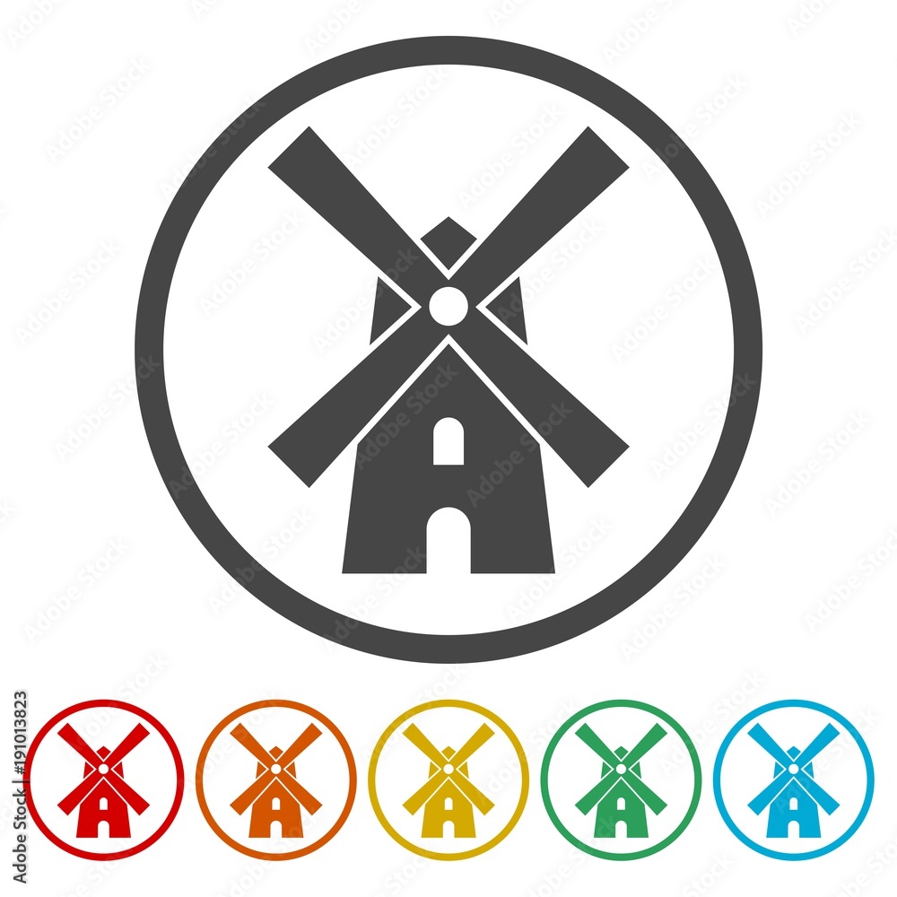 Windmill vector logo design, Windmill farm icon, 6 Colors Included Windmill vector logo design, Windmill farm icon, 6 Colors Included