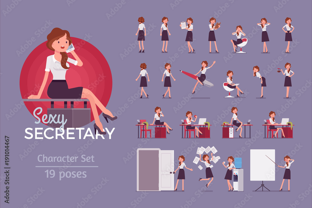 Sexy secretary ready-to-use character set - obrazy, fototapety, plakaty 