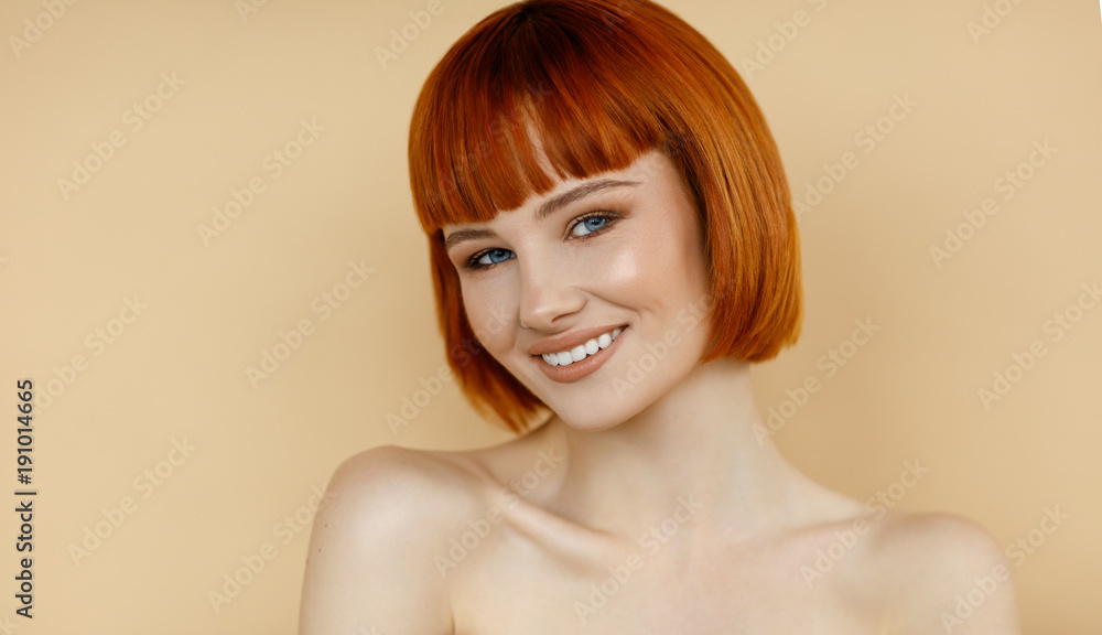 Portrait of smiling woman with red hair and natural skin texture Portrait of smiling woman with red hair and natural skin texture