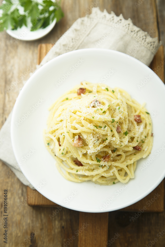 Pasta Carbonara with bacon and eggs