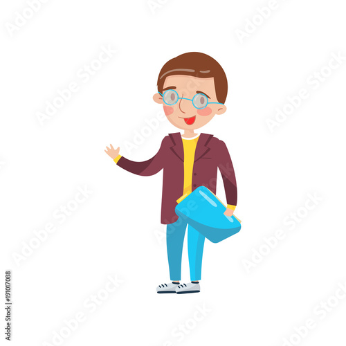 Smart boy in glasses, preschool activities and early childhood education cartoon vector Illustration