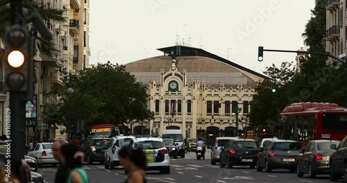 Estacio Del Nord Train Station with City Traffic at Valencia Spain
