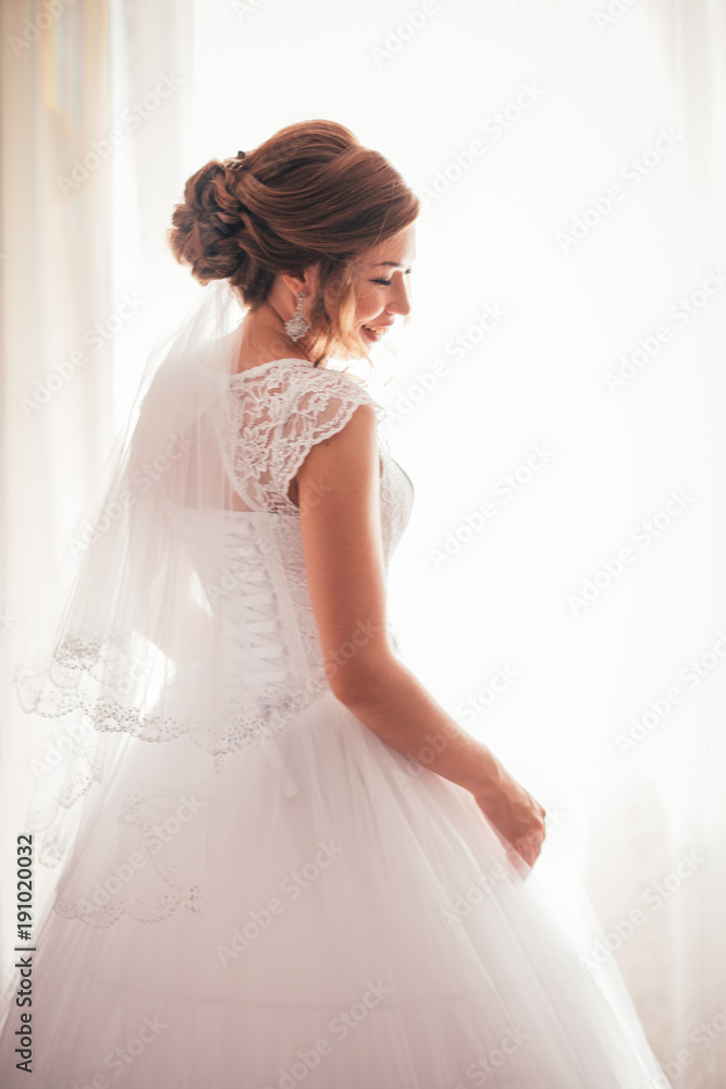portrait of a young bride on a light background portrait of a young bride on a light background