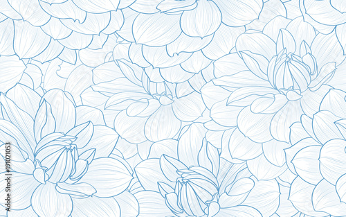 Seamless pattern with hand drawn dahlia flowers. © KatyArtDesign