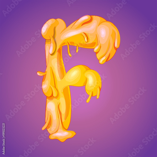 Melted slicky alphabet letter F realistic cartoon vector illustration photo