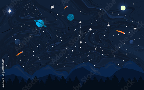 Space flat background with planets and stars