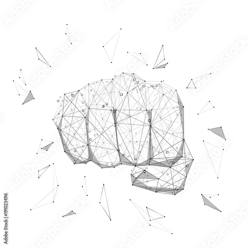 Abstract mash line and point fist origami on white background with an inscription. Starry sky or space, consisting of stars and the universe. Vector business illustration