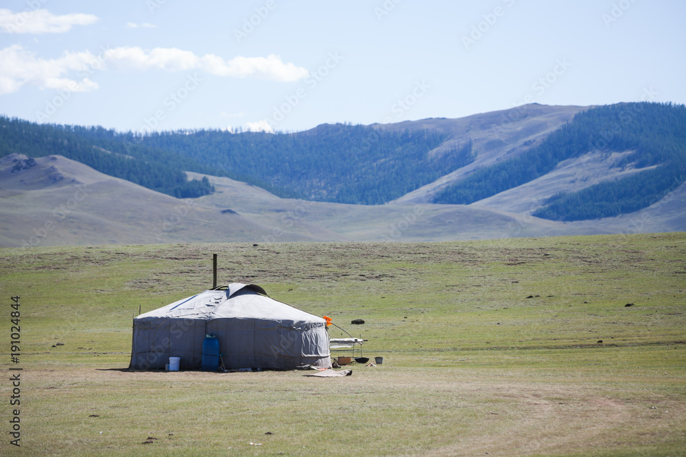 Mongolian yurt on a hill