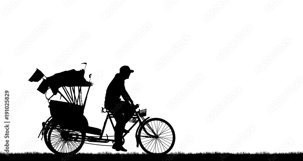 Obraz premium silhouette old man ride Tricycle on white background.