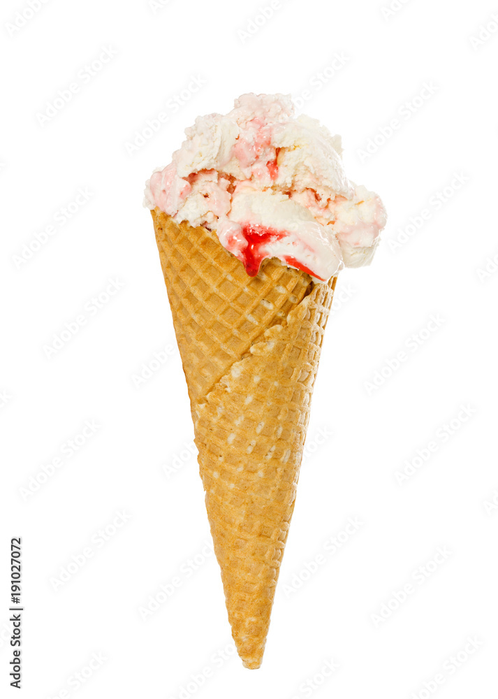 Strawberry ice cream in waffle cone Strawberry ice cream in waffle cone