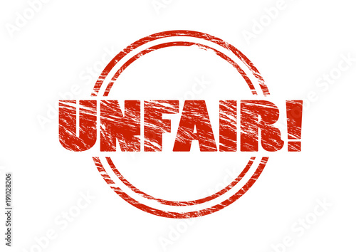 unfair vintage red rubber stamp isolated on white background