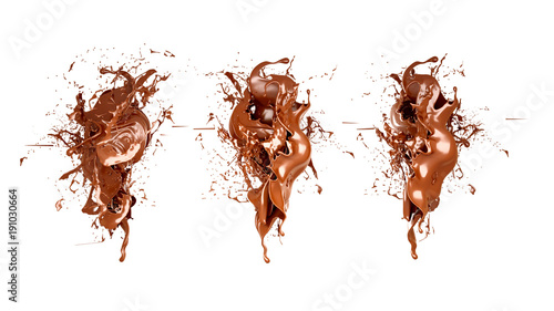 A splash of chocolate on a white background. 3d illustration, 3d rendering.