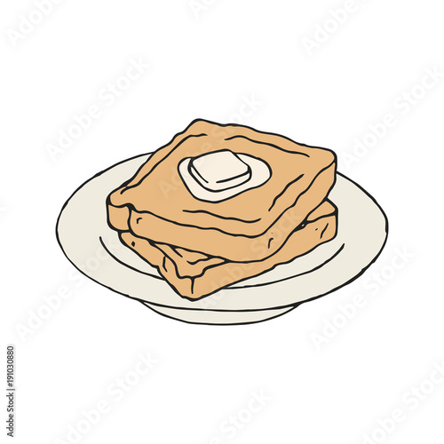 Vintage Toast Bread Slice With Butter. Vector isolated hand drawn illustration.