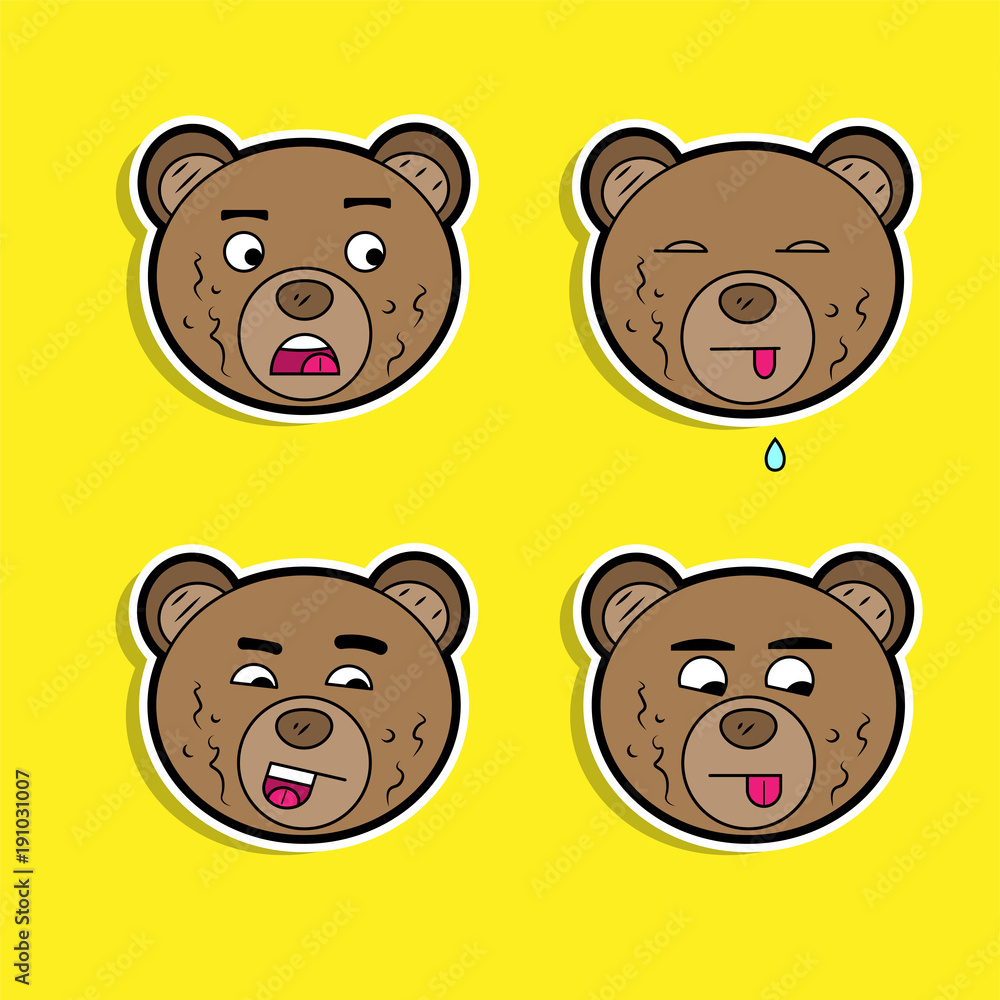 Obraz premium Brown bears with different facial expressions color sticker set