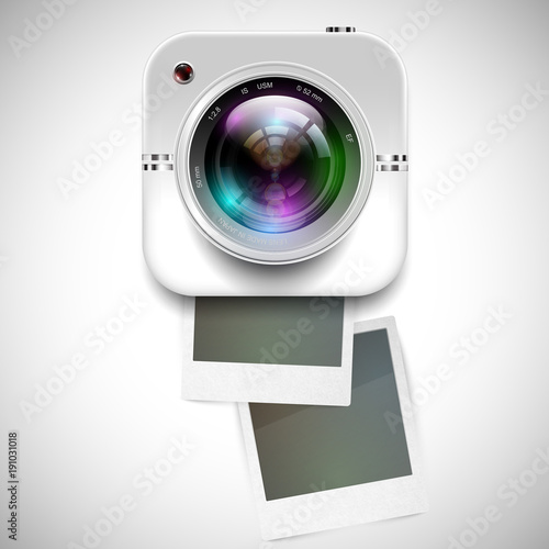 Vector illustration of a camera icon with blank photographs