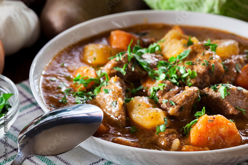 Irish stew made with beef, potatoes, carrots and herbs