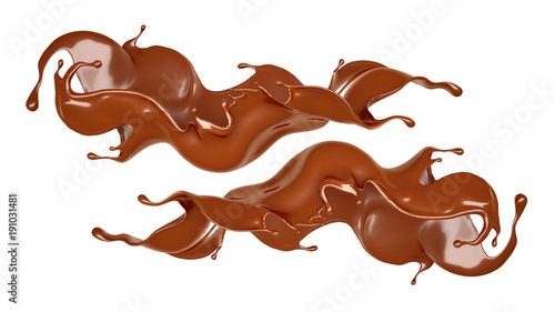 Splash of chocolate on a white background. 3d illustration, 3d rendering.