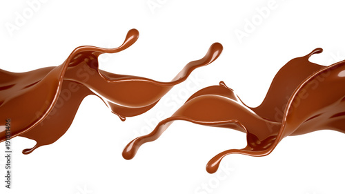 Splash of chocolate on a white background. 3d illustration  3d rendering.