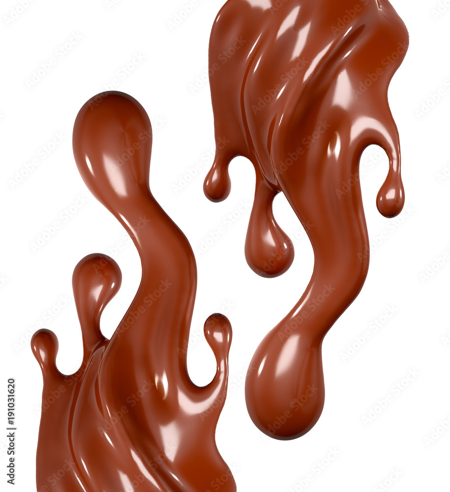 Splash of chocolate on a white background. 3d illustration, 3d rendering. Splash of chocolate on a white background. 3d illustration, 3d rendering.