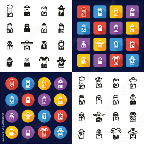 Avatar All in One Icons Black & White Color Flat Design Freehand Set 1
