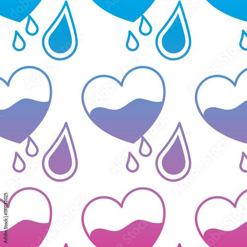 seamless pattern red heart blood drops healthcare vector illustration degraded line color style