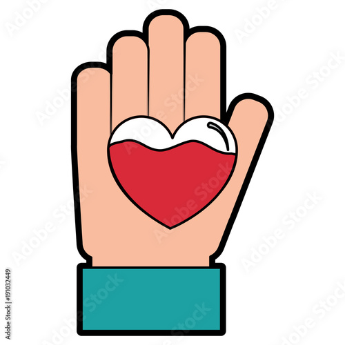 hand heart blood hemophilia support care symbol vector illustration