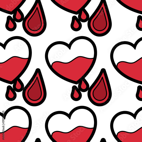 seamless pattern red heart blood drops healthcare vector illustration