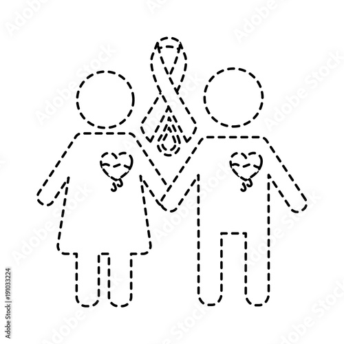couple hemophilia campaign ribbon blood vector illustration sticker style image