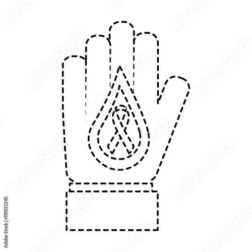 hand with drop blood and ribbon medical vector illustration sticker style image