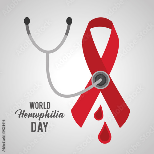 world hemophilia day ribbon emblem stethoscope blood vector illustration