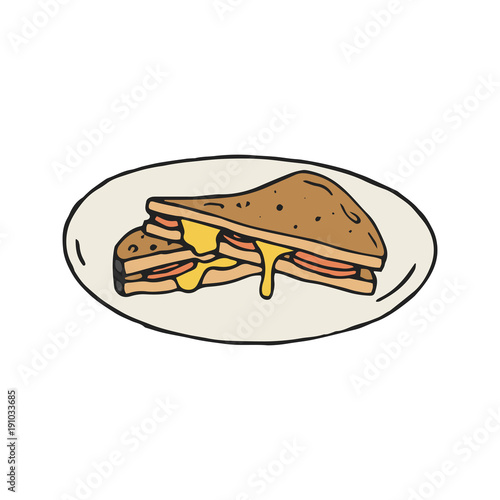 Cheese and ham sandwich vector illustration in vintage style, isolated.