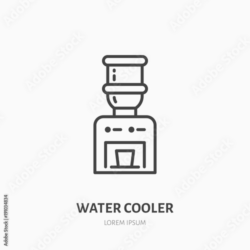 Water cooler flat line icon. Beverage dispenser sign. Thin linear logo for office equipment store.