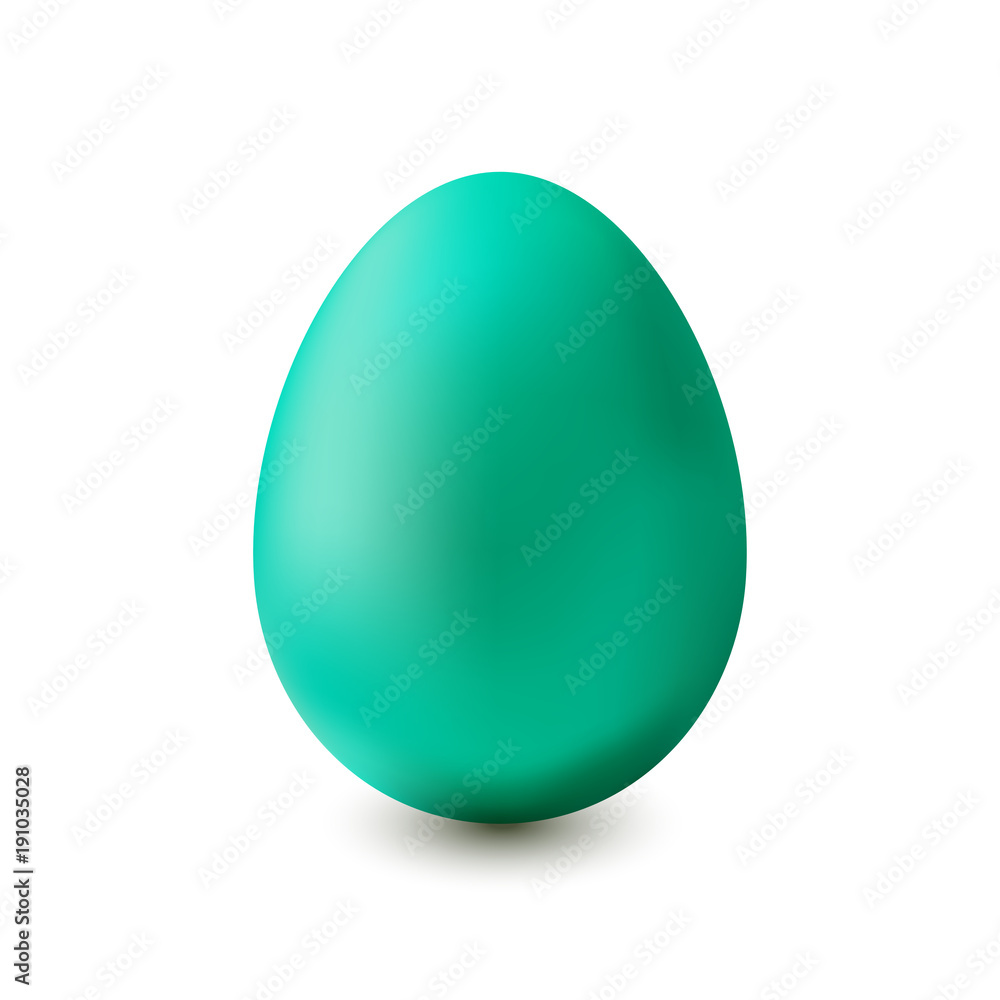 Green easter egg on a white background with a light shadow