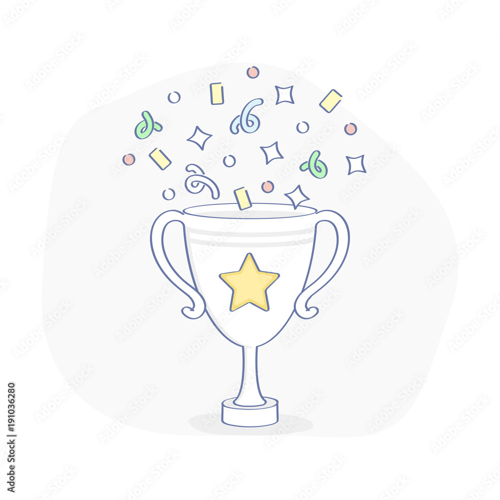 Celebration championship Winner Cup with confetti, reward, first place ...
