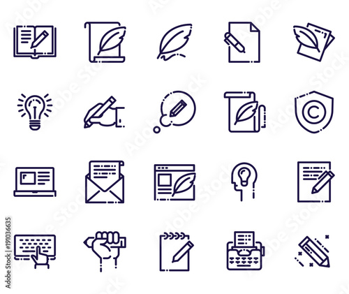 Simple Set of Writing Related Vector Icons. Contains such icons as hand writing, calligraphy, study and more.