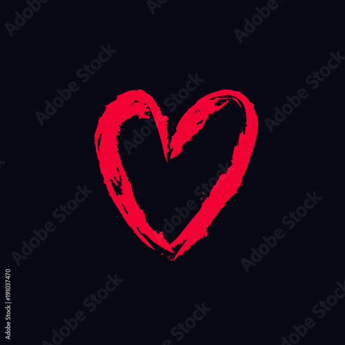 Heart . Vector hand drawn illustration. Red on black background